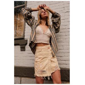 Free People Parker Butter Cream Faux Wrap Distressed Skirt